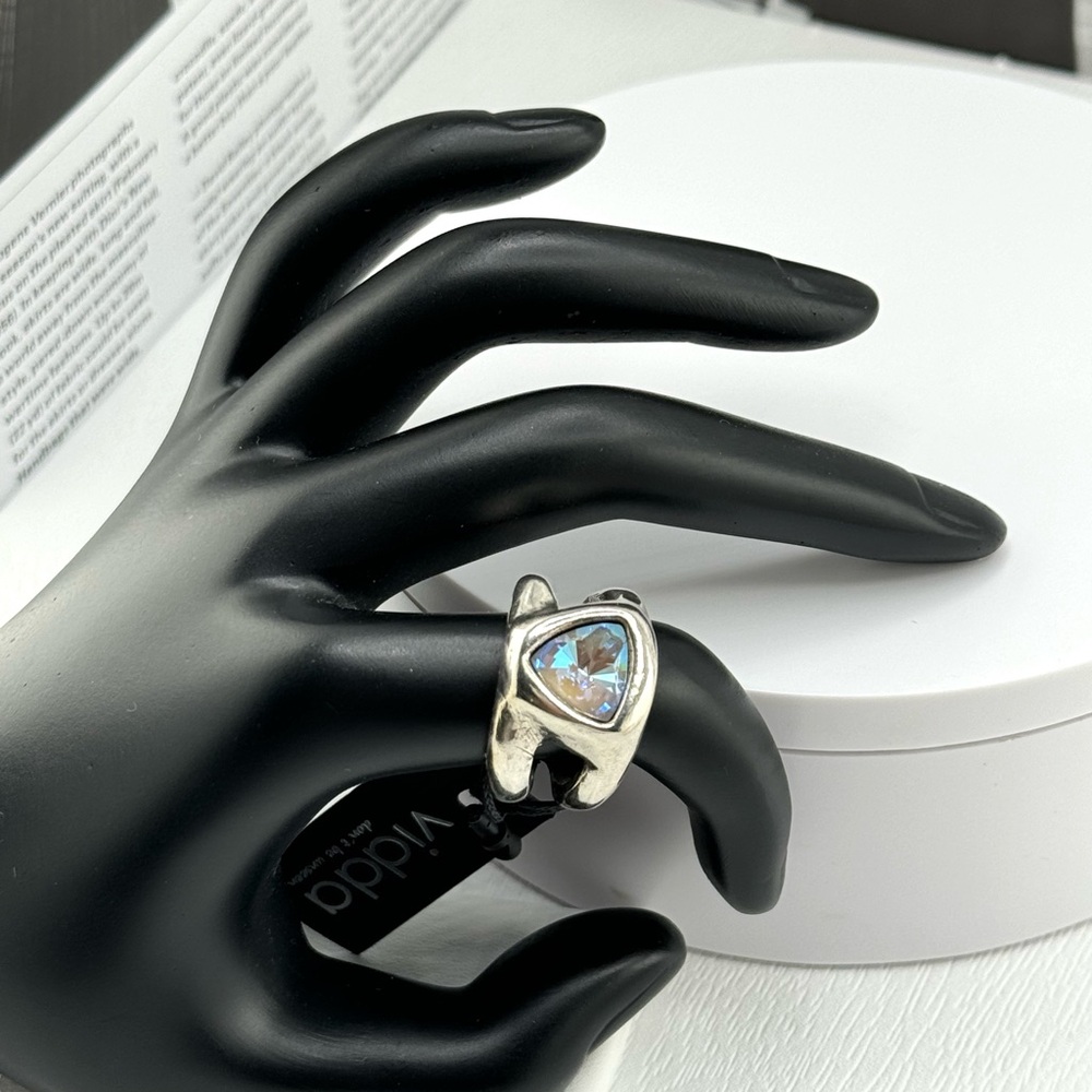 Silver ring with triangle Aquamarine, Blue crystal